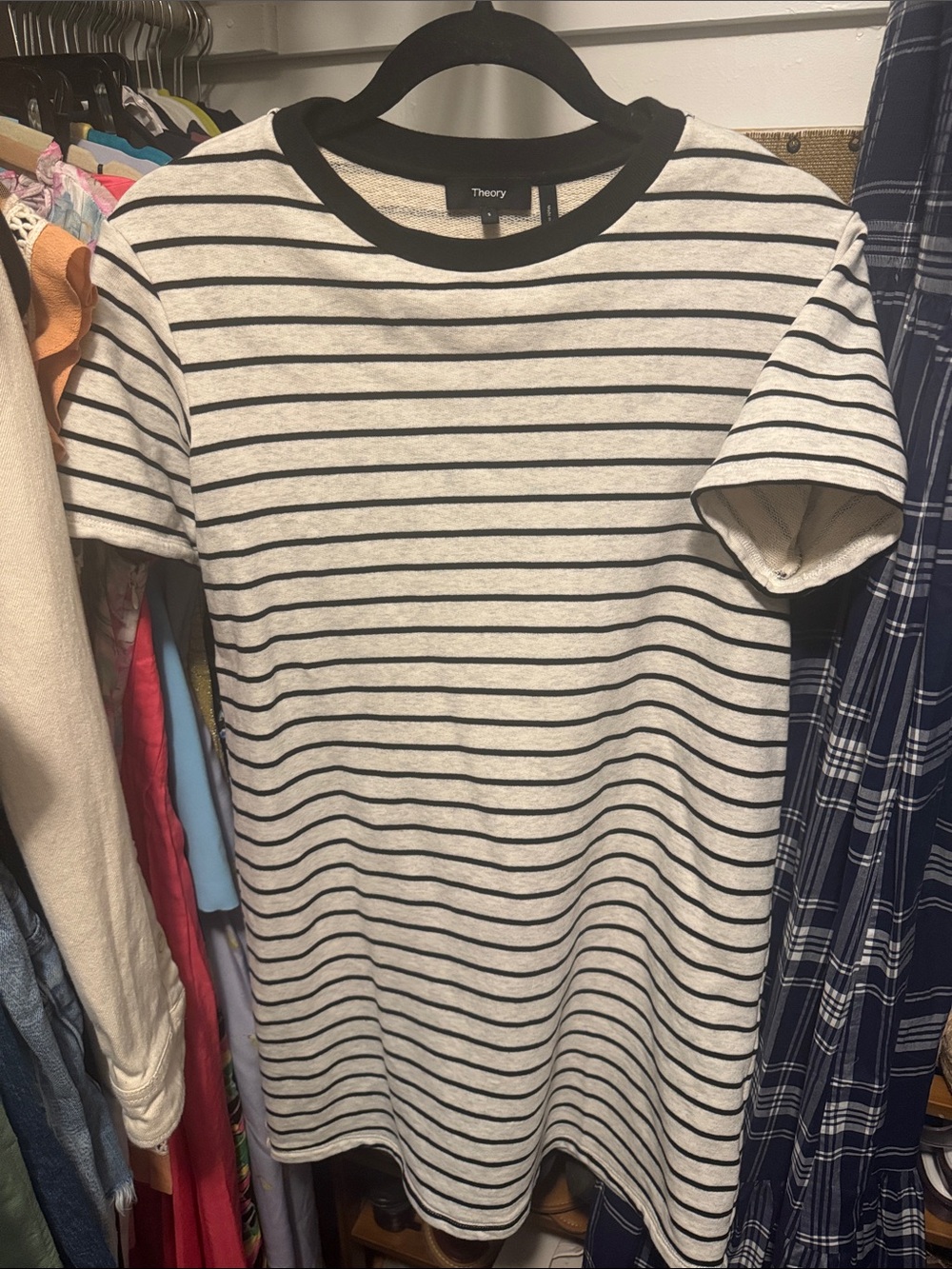 Theory Striped Short Sleeve Tee mini Dress - Black & Cream